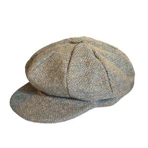 Shandon Donegal Vintage Handwoven 100% Wool Tweed Herringbone Newsboy Hat
